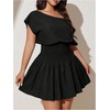 image:imageFloerns Womens Plus Size Off The Shoulder Summer Short Sleeve Mini DressBlack
