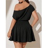 image:imageFloerns Womens Plus Size Off The Shoulder Summer Short Sleeve Mini DressBlack