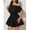 image:imageFloerns Womens Plus Size Off The Shoulder Summer Short Sleeve Mini DressBlack