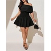 image:imageFloerns Womens Plus Size Off The Shoulder Summer Short Sleeve Mini DressBlack