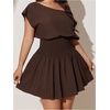 image:imageFloerns Womens Plus Size Off The Shoulder Summer Short Sleeve Mini DressBrown