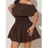 image:imageFloerns Womens Plus Size Off The Shoulder Summer Short Sleeve Mini DressBrown