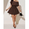 image:imageFloerns Womens Plus Size Off The Shoulder Summer Short Sleeve Mini DressBrown
