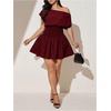 image:imageFloerns Womens Plus Size Off The Shoulder Summer Short Sleeve Mini DressBurgundy