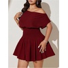 image:imageFloerns Womens Plus Size Off The Shoulder Summer Short Sleeve Mini DressBurgundy