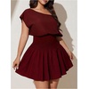 image:imageFloerns Womens Plus Size Off The Shoulder Summer Short Sleeve Mini DressBurgundy
