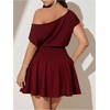 image:imageFloerns Womens Plus Size Off The Shoulder Summer Short Sleeve Mini DressBurgundy