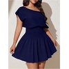 image:imageFloerns Womens Plus Size Off The Shoulder Summer Short Sleeve Mini DressDark Blue