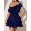 image:imageFloerns Womens Plus Size Off The Shoulder Summer Short Sleeve Mini DressDark Blue