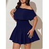 image:imageFloerns Womens Plus Size Off The Shoulder Summer Short Sleeve Mini DressDark Blue