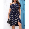 image:imageFloerns Womens Plus Size Printed Asymmetrical Neck Twist Dress Party Elegant Midi DressesBlue and Gold