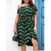 image:imageFloerns Womens Plus Size Printed Asymmetrical Neck Twist Dress Party Elegant Midi DressesGreen