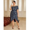 image:imageFloerns Womens Plus Size Printed Asymmetrical Neck Twist Dress Party Elegant Midi DressesRoyal Blue