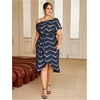 image:imageFloerns Womens Plus Size Printed Asymmetrical Neck Twist Dress Party Elegant Midi DressesRoyal Blue