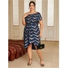 image:imageFloerns Womens Plus Size Printed Asymmetrical Neck Twist Dress Party Elegant Midi DressesRoyal Blue