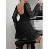 image:imageFloerns Womens Plus Size Sequin Backless Bell Sleeve Mesh Party Bodycon Mini DressBlack
