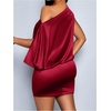 image:imageFloerns Womens Satin Asymmetrical Off The Shoulder Dress Sleeveless Party Cocktail Mini DressesBurgundy