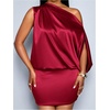 image:imageFloerns Womens Satin Asymmetrical Off The Shoulder Dress Sleeveless Party Cocktail Mini DressesBurgundy