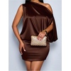image:imageFloerns Womens Satin Asymmetrical Off The Shoulder Dress Sleeveless Party Cocktail Mini DressesCoffee Brown