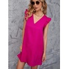 image:imageFloerns Womens Solid V Neck Ruffle Trim Cap Sleeve Summer Tunic DressA Hot Pink