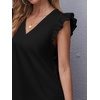 image:imageFloerns Womens Solid V Neck Ruffle Trim Cap Sleeve Summer Tunic DressBlack
