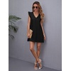 image:imageFloerns Womens Solid V Neck Ruffle Trim Cap Sleeve Summer Tunic DressBlack