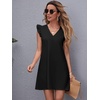 image:imageFloerns Womens Solid V Neck Ruffle Trim Cap Sleeve Summer Tunic DressBlack