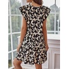 image:imageFloerns Womens Solid V Neck Ruffle Trim Cap Sleeve Summer Tunic DressBlack and White