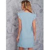 image:imageFloerns Womens Solid V Neck Ruffle Trim Cap Sleeve Summer Tunic DressBlue