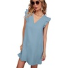 image:imageFloerns Womens Solid V Neck Ruffle Trim Cap Sleeve Summer Tunic DressBlue