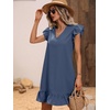 image:imageFloerns Womens Solid V Neck Ruffle Trim Cap Sleeve Summer Tunic DressDusty Blue