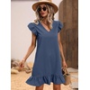 image:imageFloerns Womens Solid V Neck Ruffle Trim Cap Sleeve Summer Tunic DressDusty Blue