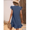 image:imageFloerns Womens Solid V Neck Ruffle Trim Cap Sleeve Summer Tunic DressDusty Blue