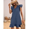 image:imageFloerns Womens Solid V Neck Ruffle Trim Cap Sleeve Summer Tunic DressDusty Blue