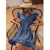 image:imageFloerns Womens Solid V Neck Ruffle Trim Cap Sleeve Summer Tunic DressDusty Blue