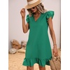 image:imageFloerns Womens Solid V Neck Ruffle Trim Cap Sleeve Summer Tunic DressGreen Ruffle