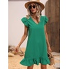 image:imageFloerns Womens Solid V Neck Ruffle Trim Cap Sleeve Summer Tunic DressGreen Ruffle