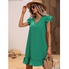 image:imageFloerns Womens Solid V Neck Ruffle Trim Cap Sleeve Summer Tunic DressGreen Ruffle