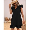 image:imageFloerns Womens Solid V Neck Ruffle Trim Cap Sleeve Summer Tunic DressJet Black