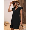 image:imageFloerns Womens Solid V Neck Ruffle Trim Cap Sleeve Summer Tunic DressJet Black