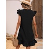 image:imageFloerns Womens Solid V Neck Ruffle Trim Cap Sleeve Summer Tunic DressJet Black