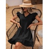 image:imageFloerns Womens Solid V Neck Ruffle Trim Cap Sleeve Summer Tunic DressJet Black