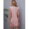 image:imageFloerns Womens Solid V Neck Ruffle Trim Cap Sleeve Summer Tunic DressPink