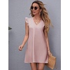 image:imageFloerns Womens Solid V Neck Ruffle Trim Cap Sleeve Summer Tunic DressPink