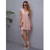 image:imageFloerns Womens Solid V Neck Ruffle Trim Cap Sleeve Summer Tunic DressPink