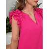 image:imageFloerns Womens Solid V Neck Ruffle Trim Cap Sleeve Summer Tunic DressPink Solid