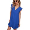 image:imageFloerns Womens Solid V Neck Ruffle Trim Cap Sleeve Summer Tunic DressRoyal Blue