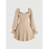image:imageFloerns Womens Sweetheart Neck Puff Sleeve Dress Zipper A Line Short Ruffle DressesKhaki