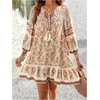 image:imageFloerns Womens Vacation Tassel Tie Neck Boho Dress Puff Sleeve Swing Shift DressApricot