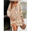 image:imageFloerns Womens Vacation Tassel Tie Neck Boho Dress Puff Sleeve Swing Shift DressApricot